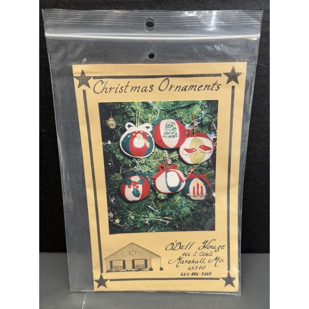 Odell House Christmas Ornaments Wool Appliqué Pattern 6 Designs Santa Bird Holly